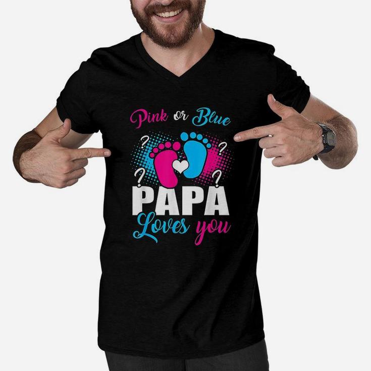 Pink Or Blue Papa Loves You Gender Baby Reveal Party Men V-Neck Tshirt
