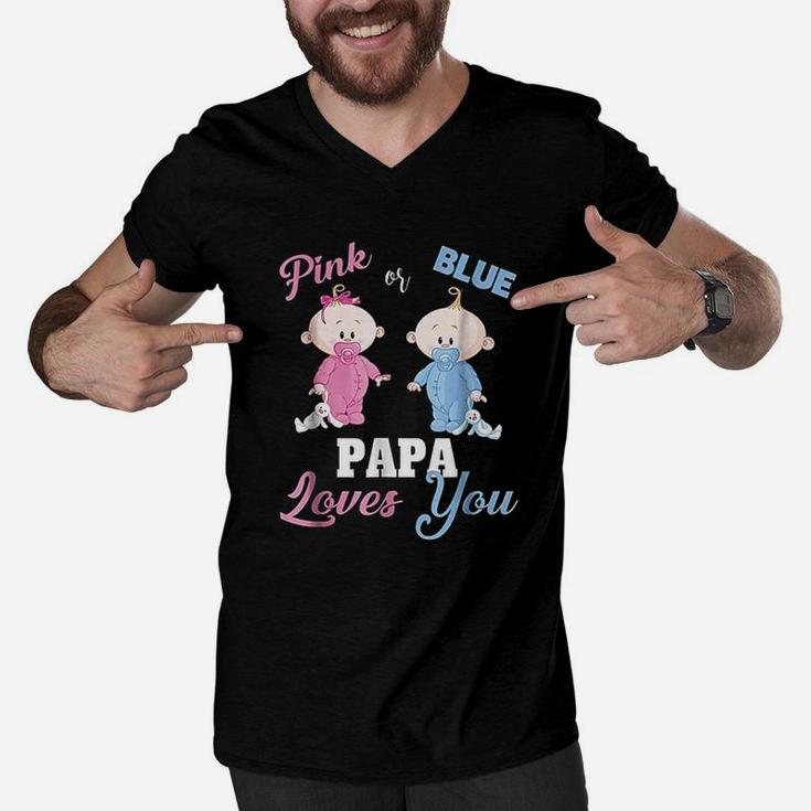 Pink Or Blue Papa Loves You Gender Reveal Men V-Neck Tshirt