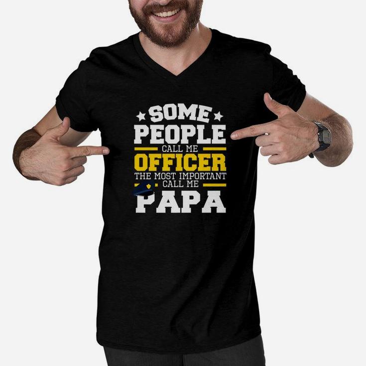 Police Officer Papa Fathers Day Gif For Grandpa Cops Men V-Neck Tshirt