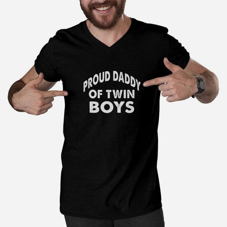 Poud Daddy Of Twin Boys Gift For Loving Dad Of Boys Men V-Neck Tshirt