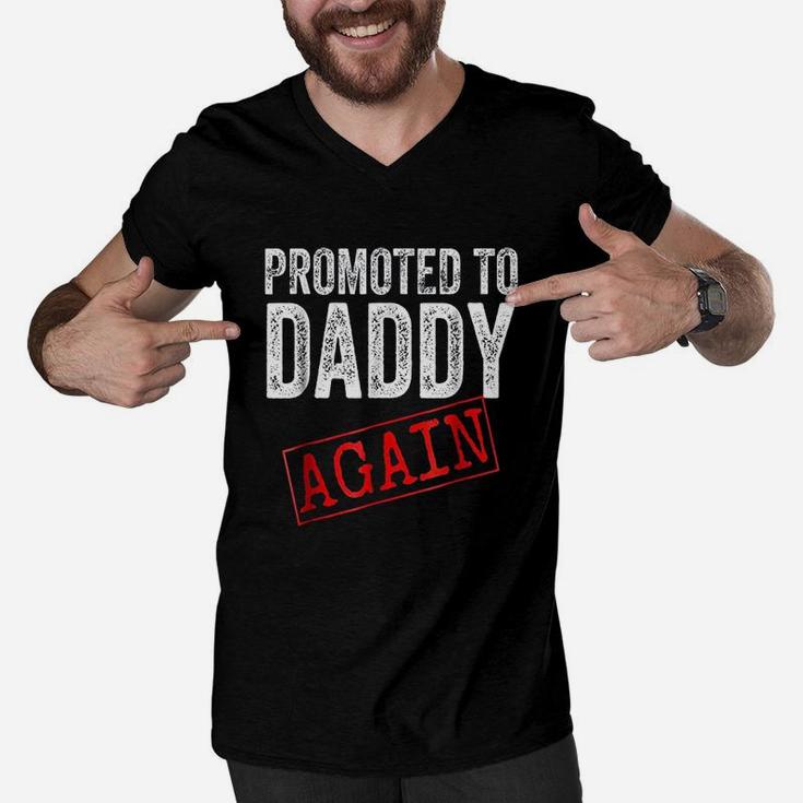 Promoted To Daddy Again Dad Announcement Men V-Neck Tshirt