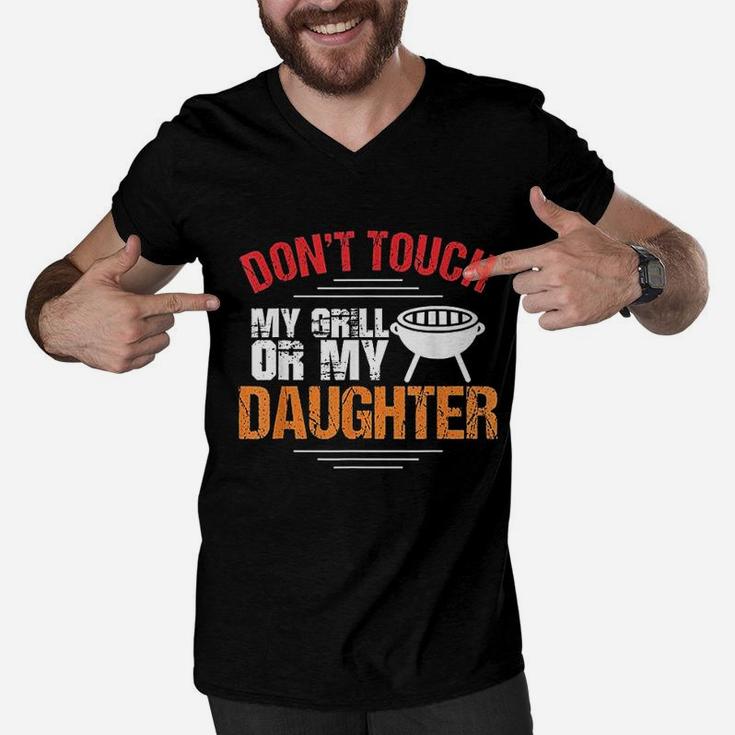 Protective Daddy Daughter Dad Barbecue Grilling Gift Men V-Neck Tshirt