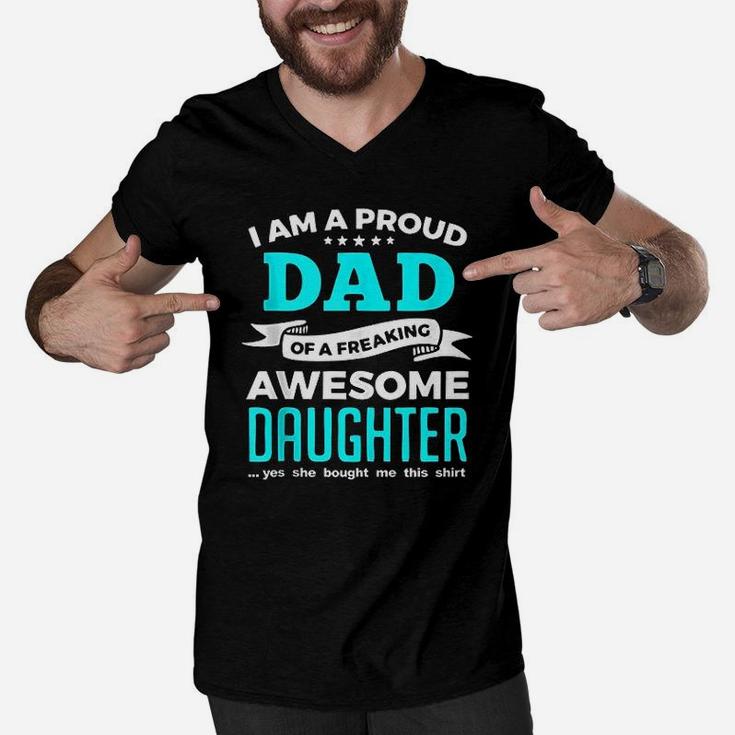 Proud Dad Gift From A Freaking Awesome Daughter To Daddy Men V-Neck Tshirt