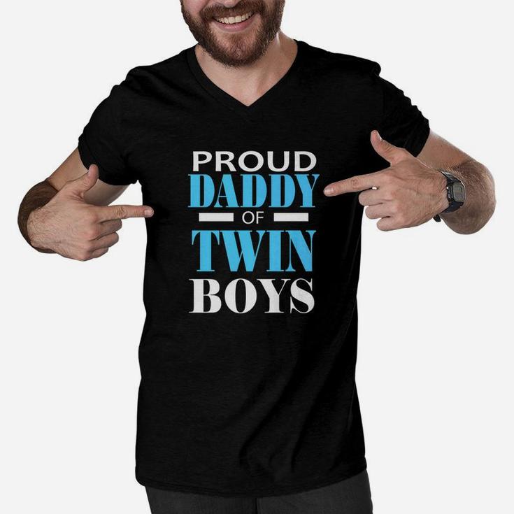 Proud Daddy Of Twin Boys Twins Dad Father Gift Men V-Neck Tshirt