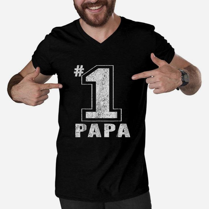 Proud Number One Papa Fathers Day Gift Men Dad Grandpa Men V-Neck Tshirt