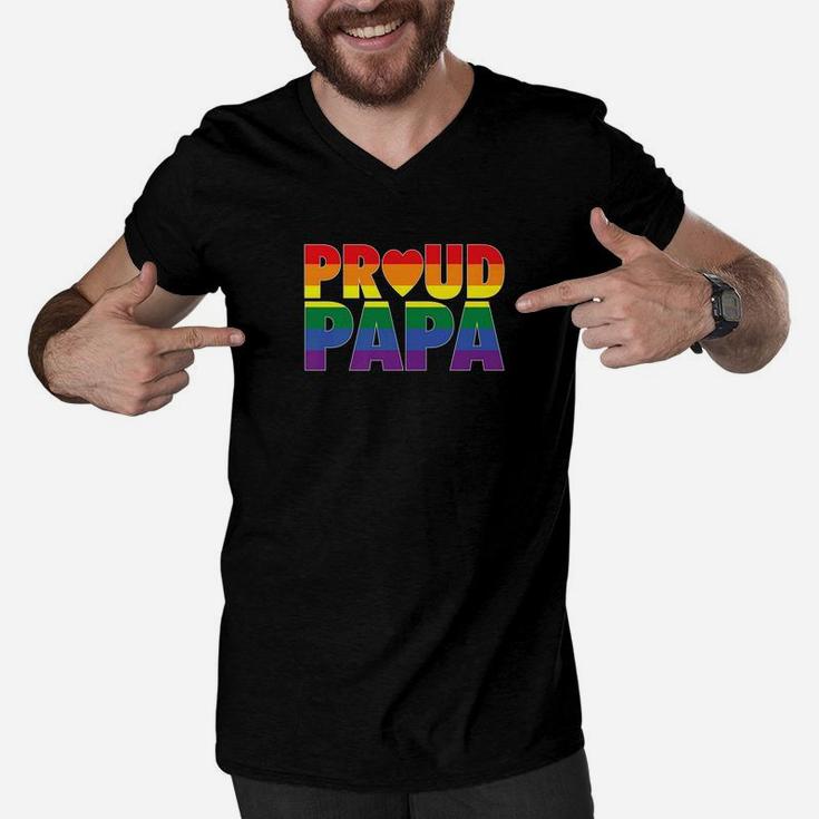 Proud Papa Lgbt Parent Gay Pride Fathers Day Men V-Neck Tshirt