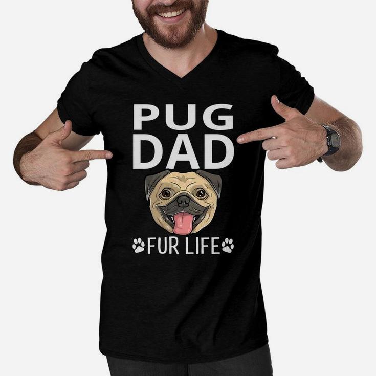 Pug Dad Fur Life Dog Pun Fathers Day Cute Funny Men V-Neck Tshirt
