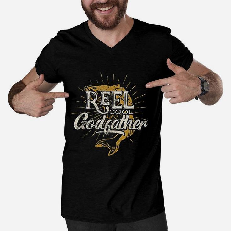 Reel Cool Godfather Fishing Graphic Saying Fish Lover Fun Men V-Neck Tshirt
