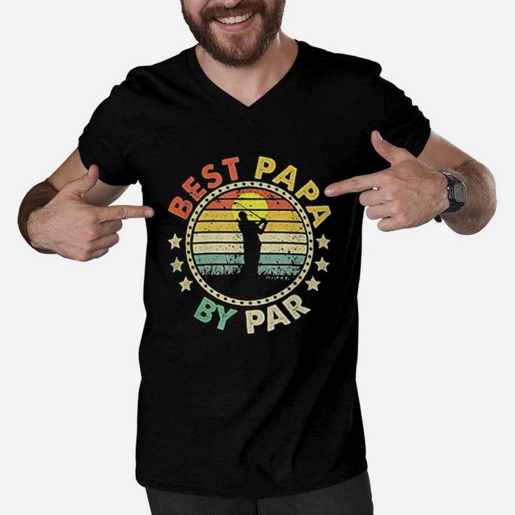 Retro Best Papa By Par Funny Golf Dad Men V-Neck Tshirt