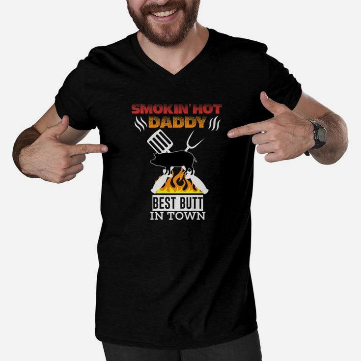 Smoking Hot Daddy Funny Bbq Dad Fathers Day Premium Men V-Neck Tshirt
