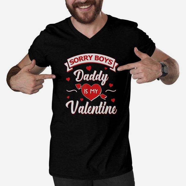 Sorry Boys Daddy Is My Valentine Baby Girl Gift Men V-Neck Tshirt
