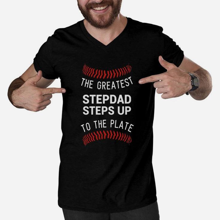 Stepdads Step Up Shirt Husband Bonus Dad Fathers Day Gift Men V-Neck Tshirt