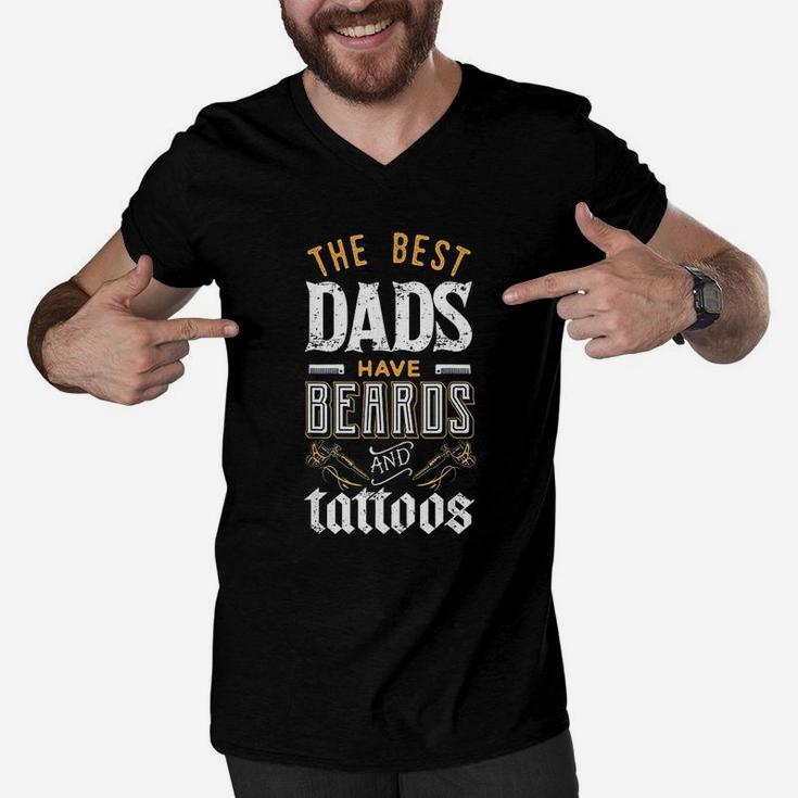 The Best Dads Have Beards Tattoos Fathers Day Men V-Neck Tshirt