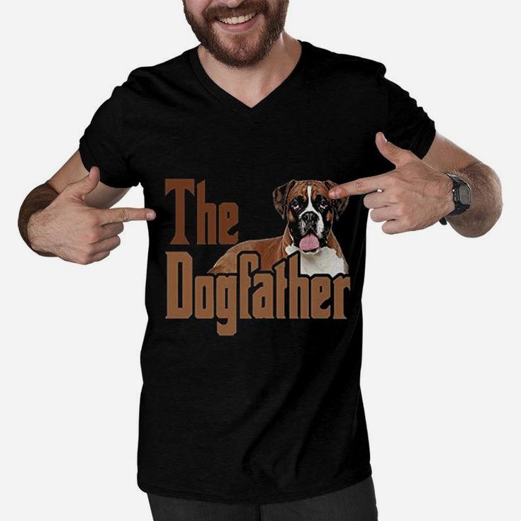The Dogfather Cute Boxer Dog Apron Dog Dad Kitchen Baking Men V-Neck Tshirt
