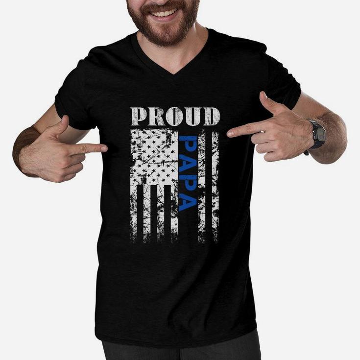 Thin Blue Line Proud Papa Shirt Gift For Papa Men V-Neck Tshirt