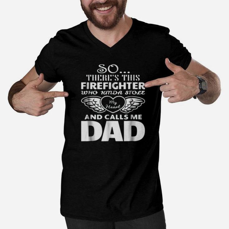 This Firefighter Calls Me Dad Firefighter Daddy Men V-Neck Tshirt