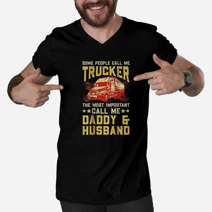 Truck Driver Husband Daddy Truckers Wife Gift Men V-Neck Tshirt