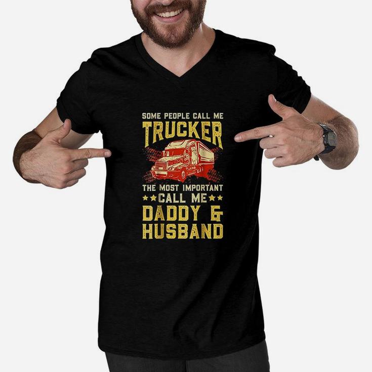 Truck Driver Husband Daddy Truckers Wife Men V-Neck Tshirt