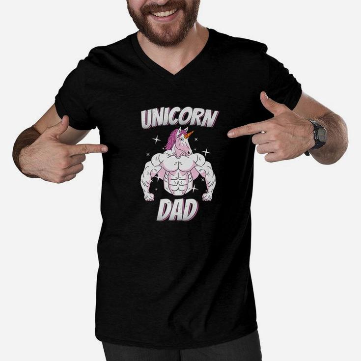 Unicorn Dad Gym Unicorn Daddy Shirt Gift For Men Men V-Neck Tshirt