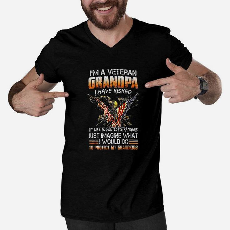 Veteran Grandpa Proud Vet Grandfather Fathers Day Men V-Neck Tshirt