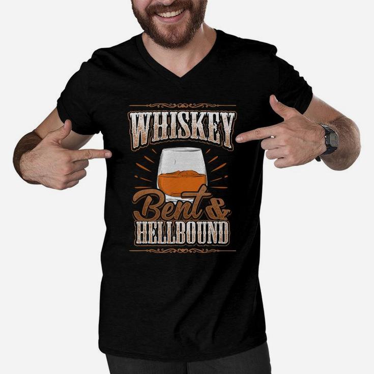 Whiskey Bent Hellbound Shirt Drinking Fathers Day Gift Dad Men V-Neck Tshirt