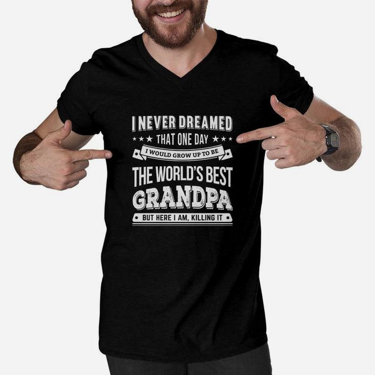 Worlds Best Grandpa Gift Idea For Grandpa Or Papa Men V-Neck Tshirt