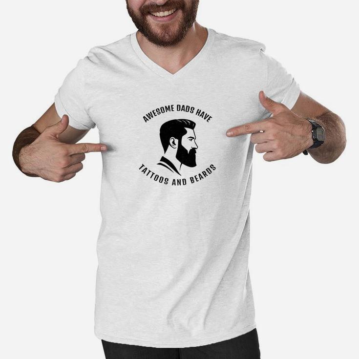 Awesome Dads Have Tattoos And Beards Funny Dad Gift Men V-Neck Tshirt