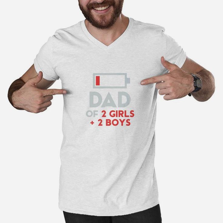 Dad Of 2 Girls 2 Boys Shirt Fathers Day Gift Daughter Son Men V-Neck Tshirt