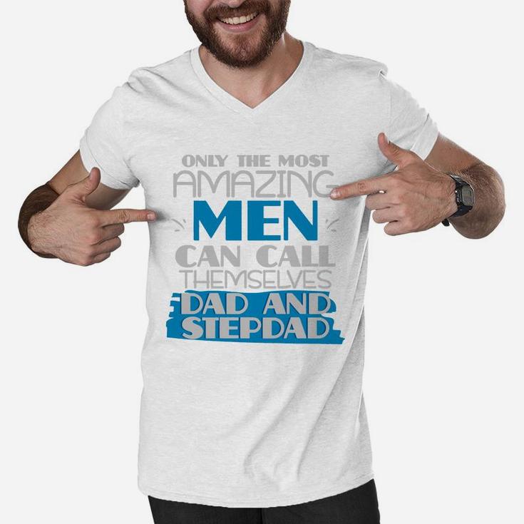 Dad Stepdad Father Amazing Men Fathers Day Shirt Men V-Neck Tshirt