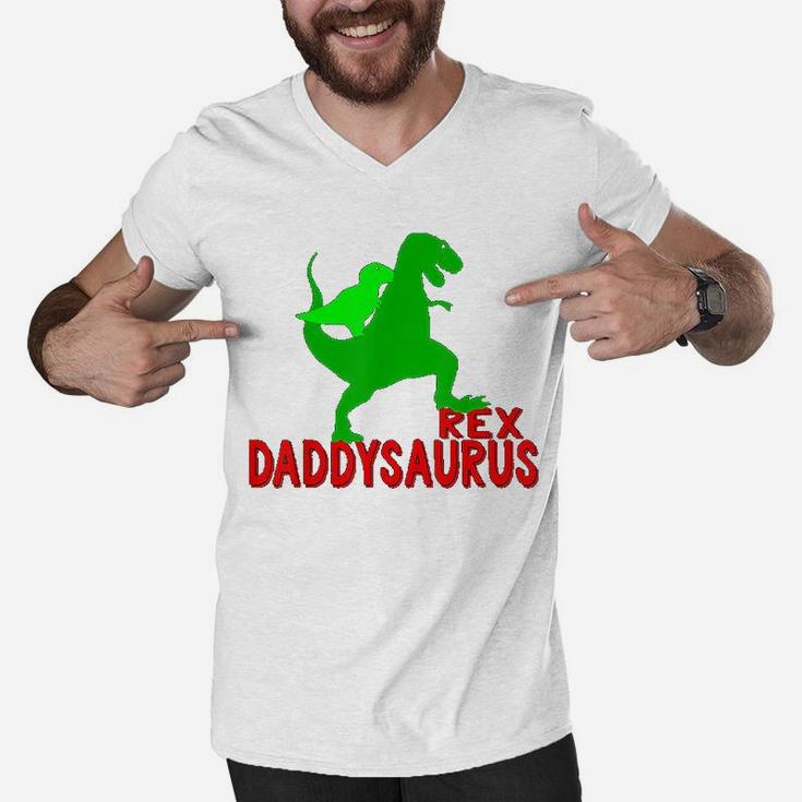Daddysaurus Funny Dinosaur Trex Fathers Day Dad Men V-Neck Tshirt