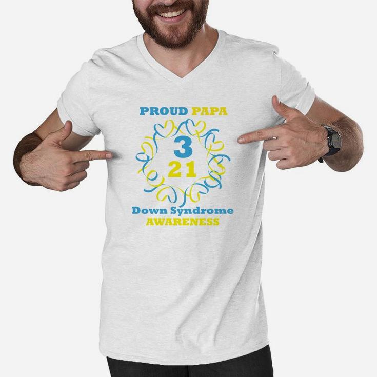 Down Syndrome Awareness Proud Papa Men V-Neck Tshirt