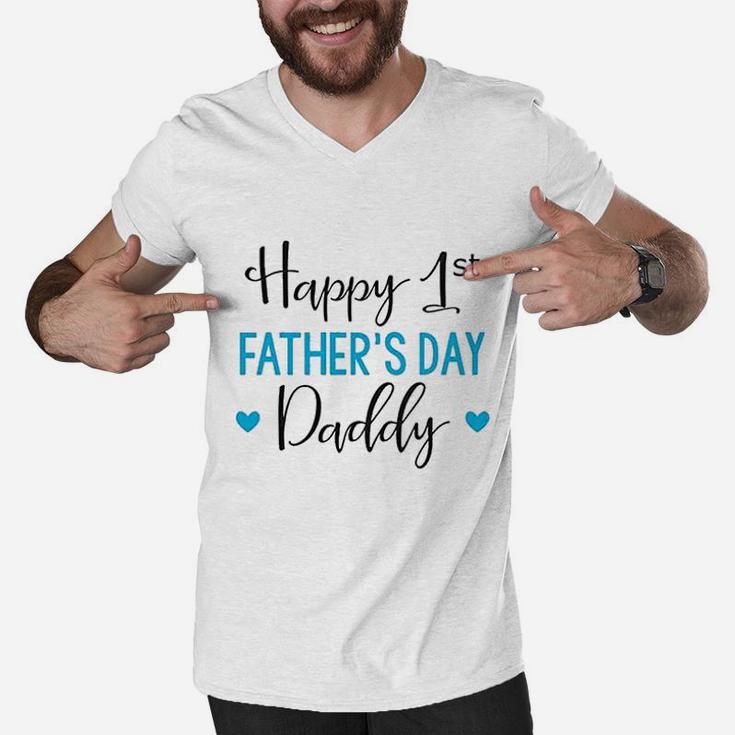 Fathers Day Baby Happy First Fathers Day Daddy Baby Men V-Neck Tshirt
