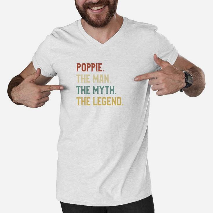 Fathers Day Shirt The Man Myth Legend Poppie Papa Gift Men V-Neck Tshirt
