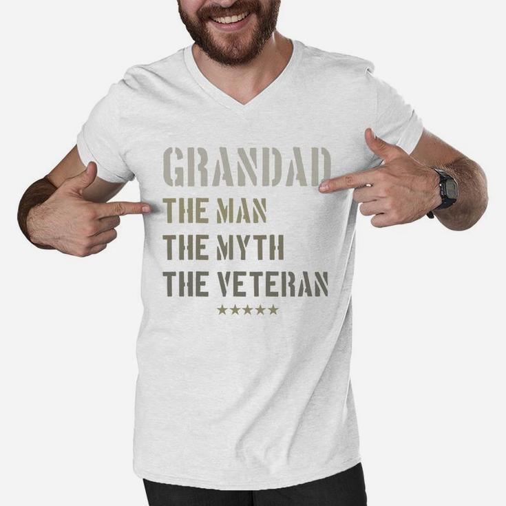 Grandad Man Myth Veteran Father Day Military Veteran Shirt Men V-Neck Tshirt