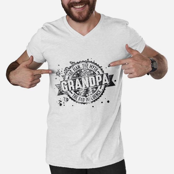 Grandpa The Man Myth Bad Influence Fathers Day Men V-Neck Tshirt