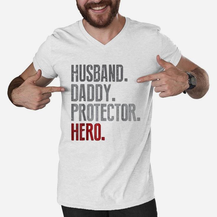 Husband Daddy Protector Hero Father s Day Men V-Neck Tshirt