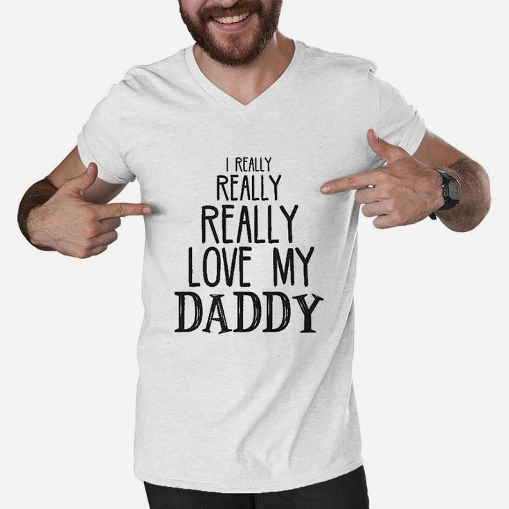 I Really Really Love My Daddy Cute Fathers Day Men V-Neck Tshirt