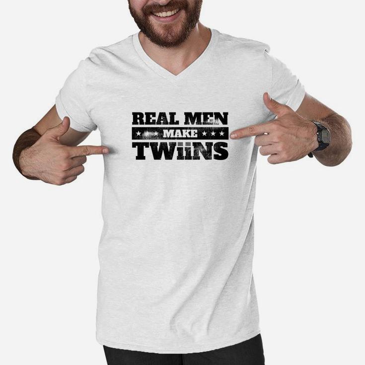 Mens Dad Of Twins Fathers Day Two Babies Premium Men V-Neck Tshirt