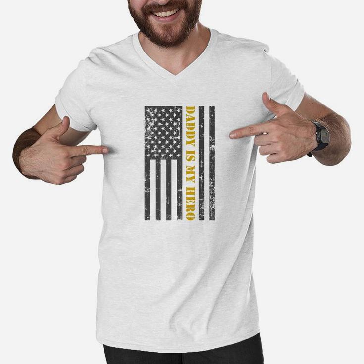 Mens Fathers Day 4th Of July American Flag Daddy Is My Hero Premium Men V-Neck Tshirt