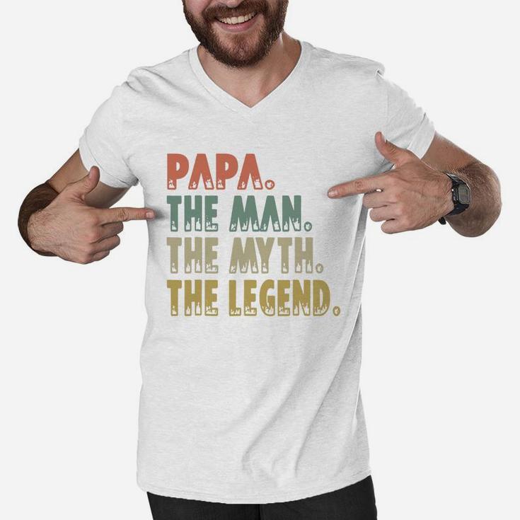 Mens Papa The Man The Myth The Legend Men V-Neck Tshirt