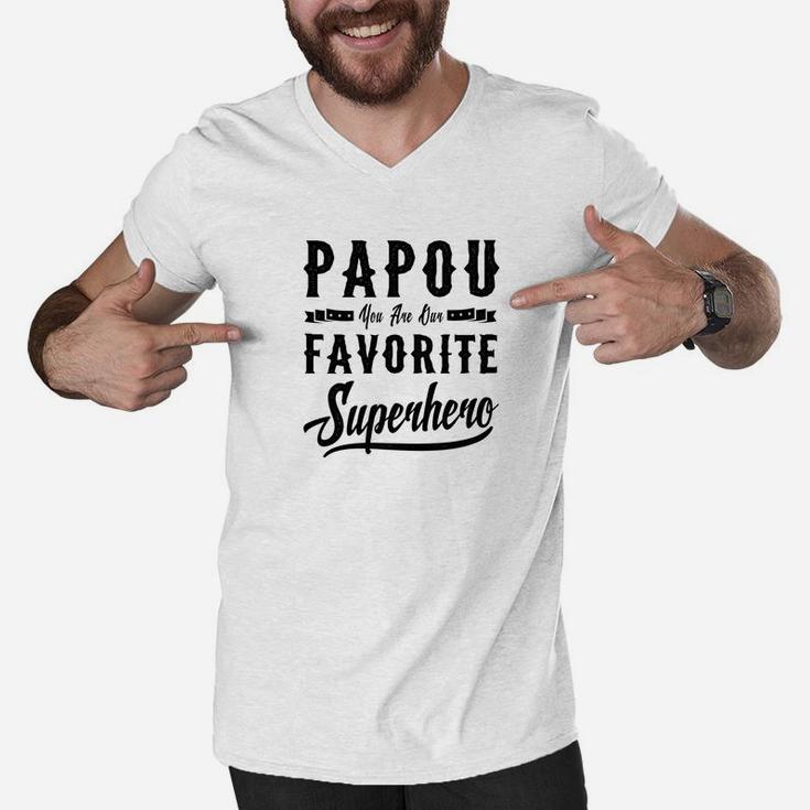 Mens Papou Superhero Fathers Day Gifts Dad Grandpa Men Men V-Neck Tshirt