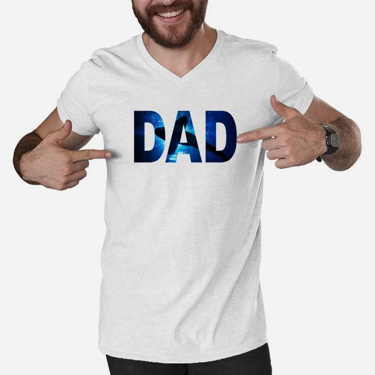 Mens Shark Shirt For Fathers Day Diver Dad Ocean Scuba Diving Premium Men V-Neck Tshirt