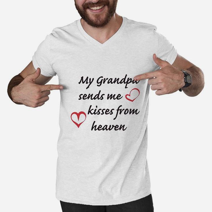 My Grandpa Sends Me Kisses From Heaven Grandfather Men V-Neck Tshirt