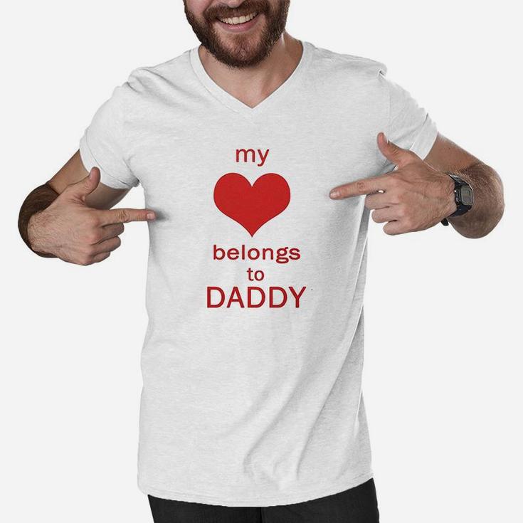 My Heart Belongs To Daddy White Puppy Dog Men V-Neck Tshirt
