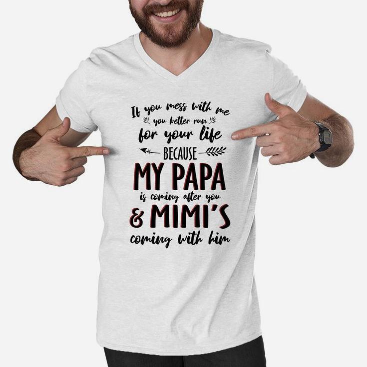 My Papa And Mimi Mess With Me Funny Pun Men V-Neck Tshirt