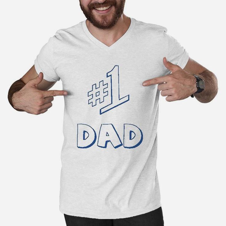 Number 1 One Dad Daddy Fathers Day Men V-Neck Tshirt