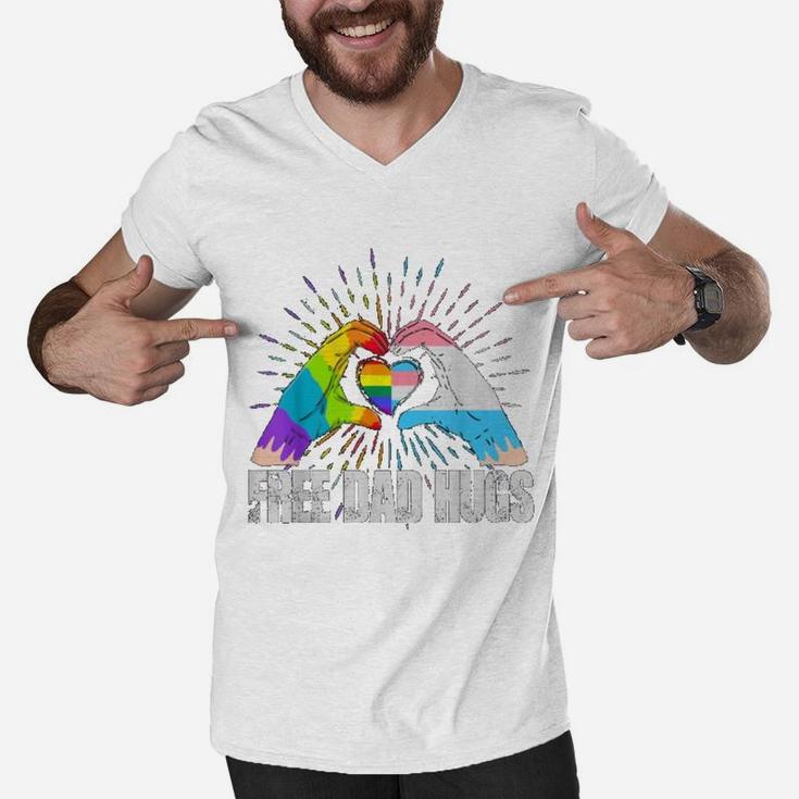 Official Free Dad Hugs Rainbow Lgbt Trans Gay Pride Fathers Day Men V-Neck Tshirt