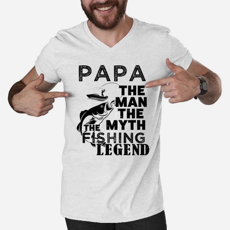 Papa Legend Fishing Cute Fathers Day Gift Men V-Neck Tshirt