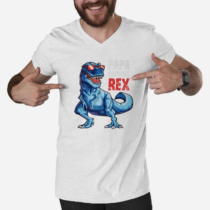 Papasaurus T Rex Papa Saurus Dinosaur Men Dad Daddy Men V-Neck Tshirt
