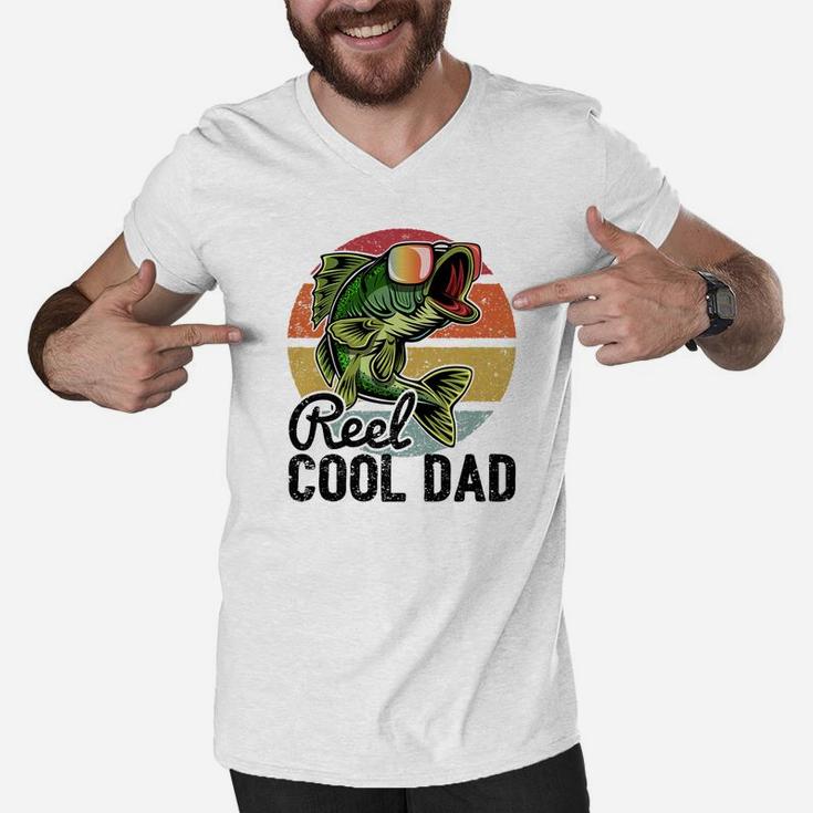 Reel Cool Dad Retro Fishing Sunglasses Funny Father Day Gift Premium Men V-Neck Tshirt